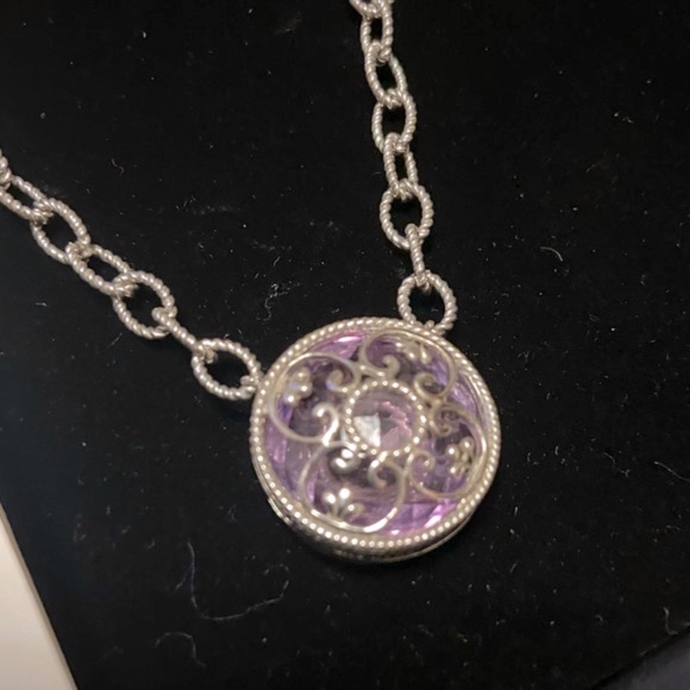 DeLatori 925 Silver & Lilac Crystal 20” Necklace - Picture 3 of 10